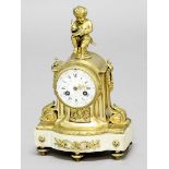FRENCH WHITE MARBLE AND ORMOLU MANTEL CLOCK, 19th century, the 3" enamelled dial on a brass eight