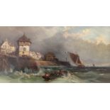 A** GINS (Swiss, Fl.c.1869) A COASTAL TOWN WITH FISHING BOATS OFFSHORE; A COAST SCENE WITH