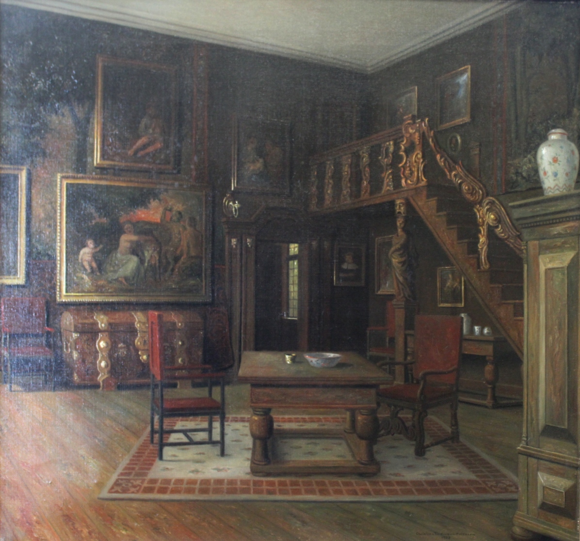 CHRISTIAN TILEMANN PETERSEN (1874-1926) INTERIOR AT FRIJSENBORG Signed, bears inscribed labels on