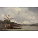 HENRI DUVIEUX (c.1855-1920) RIVER SCENE WITH BOATS (NEAR ISTANBUL?); VENETIAN CAPRICCIO A pair, both