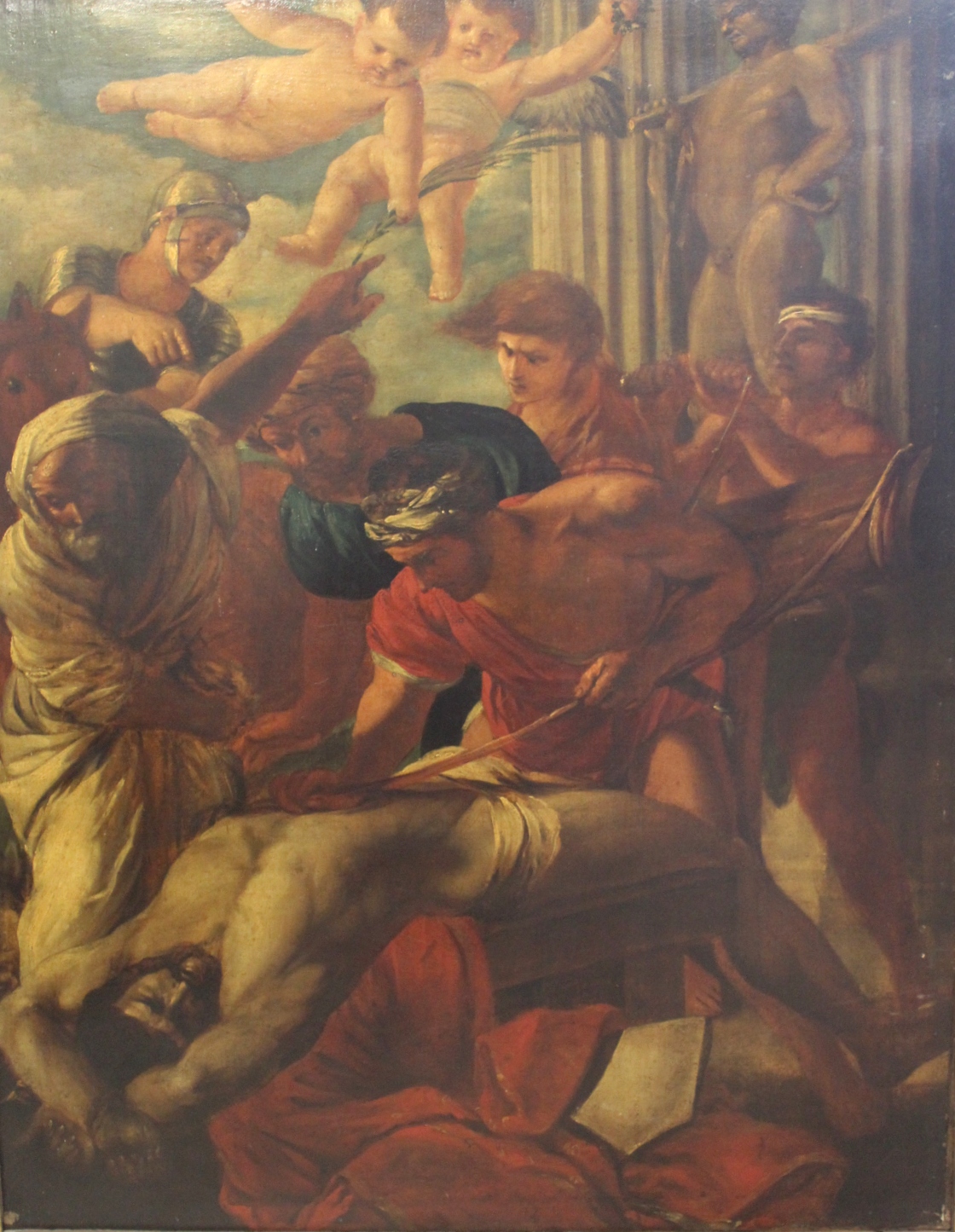 AFTER NICOLAS POUSSIN (1594-1665) THE MARTYRDOM OF ST ERASMUS Oil on canvas 89.5 x 71cm. * An 18th