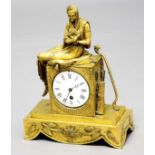 FRENCH GILT BRASS MANTEL TIME PIECE, late 19th century, the 3 1/2" enamelled dial on a brass eight