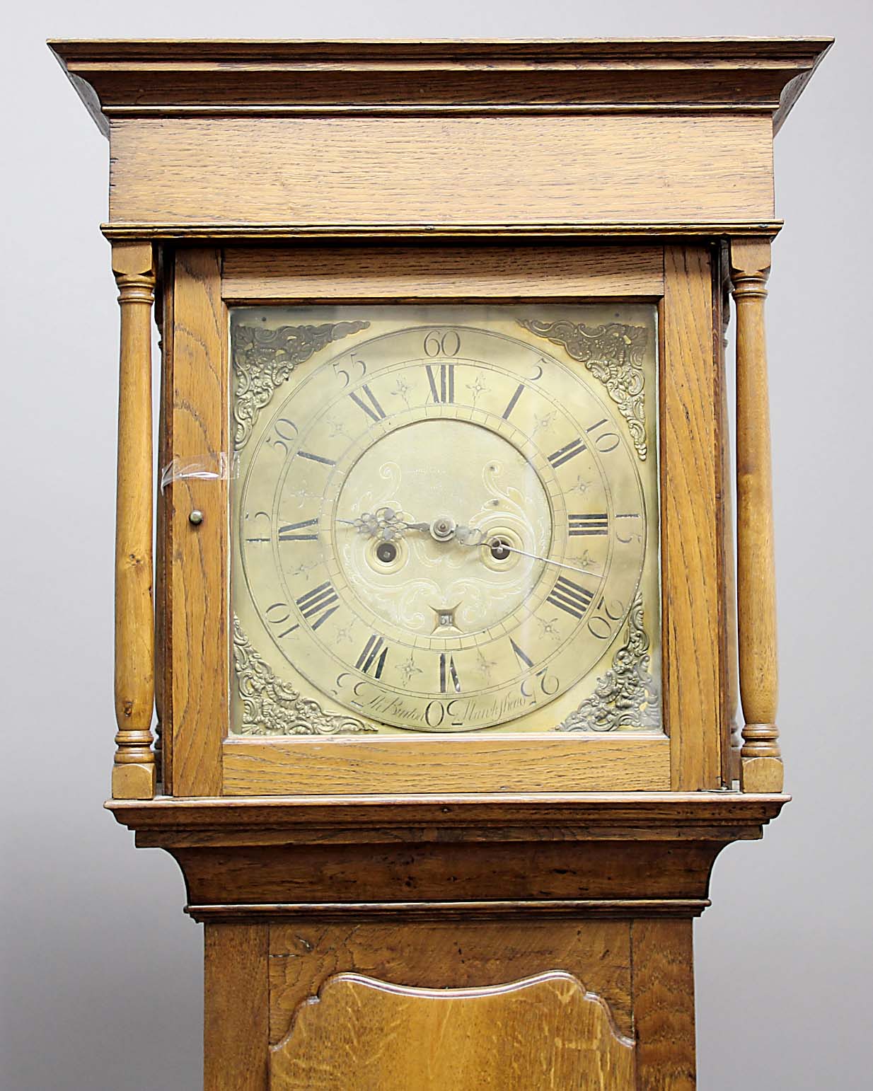 OAK LONGCASE CLOCK, the brass dial with 11 1/2" chapter ring and date aperture, inscribed Tho. - Image 2 of 2
