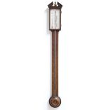 GEORGE III MAHOGANY STICK BAROMETER, the silvered gauge inscribed Sankey, Glocester, with chevron