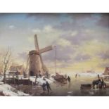 •A** de GROOTE (1892-1947) FIGURES SKATING ON A FROZEN RIVER BY A WINDMILL Signed, oil on panel 50 x