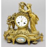 FRENCH GILT BRASS MANTEL CLOCK, late 19th century, the 3" enamelled dial inscribed Alfred B