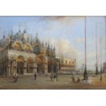 CARLO GRUBACS (1810-1870) VENICE: ST MARK'S SQUARE; RIALTO BRIDGE A pair, both signed, oil on canvas