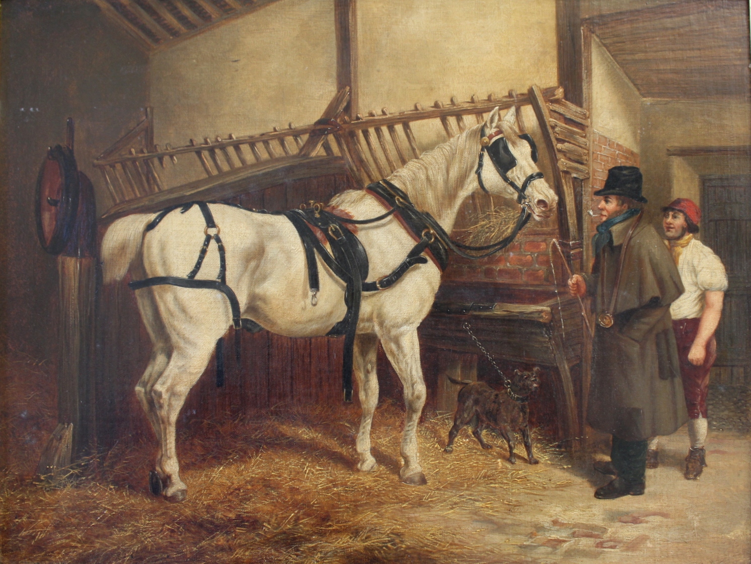 AFTER JOHN FREDERICK HERRING Senr (1795-1865) A HARNESSED ST. GILES CAB HORSE WITH HIS DRIVER; A ST.