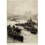 WILLIAM LIONEL WYLLIE, RA (1851-1931) THE TOWER OF LONDON FROM ACROSS THE THAMES Etching, on wove,