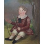 ENGLISH PROVINCIAL SCHOOL, 19th CENTURY PORTRAIT OF A BOY Seated by a tree, wearing a russet dress