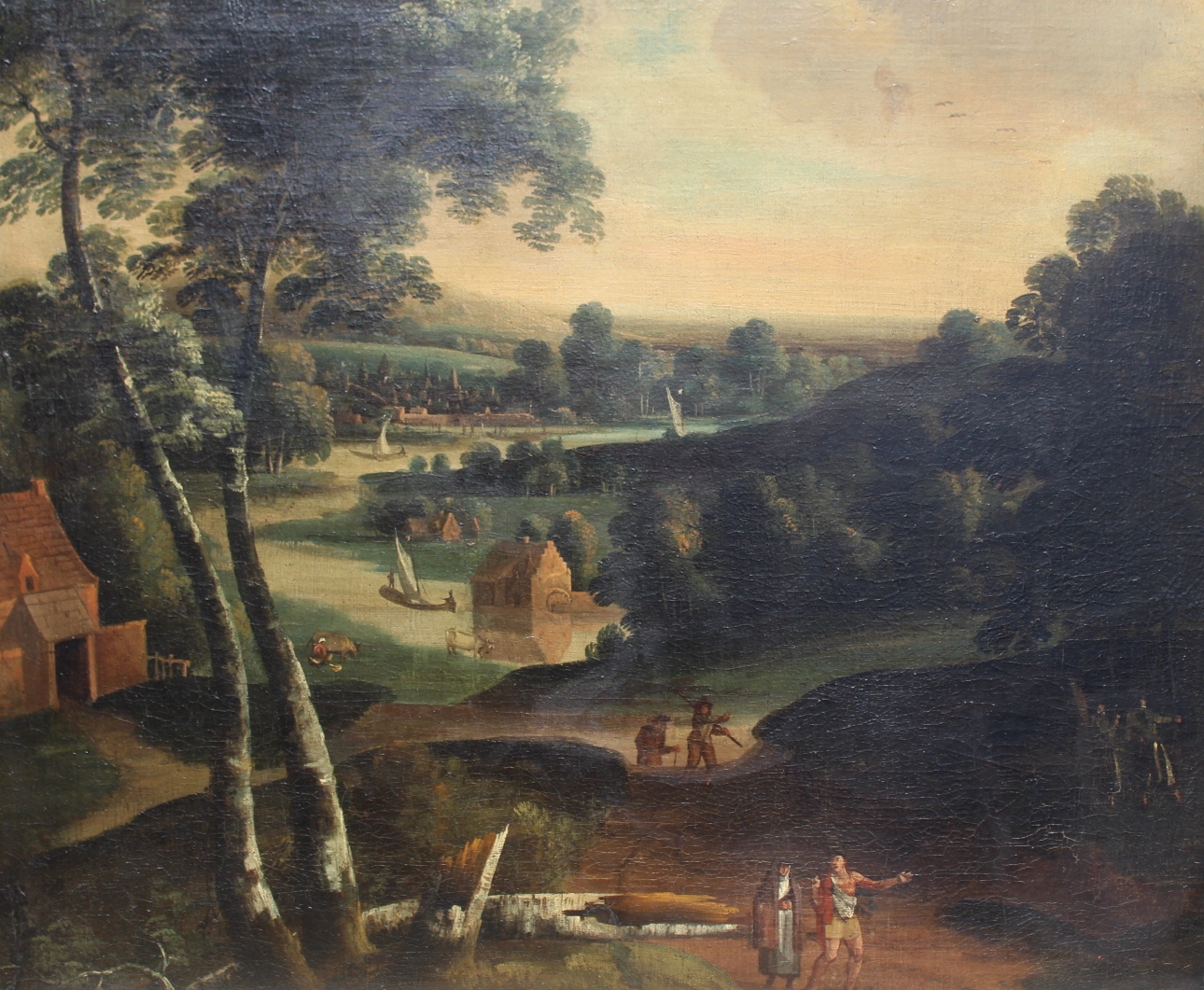 FOLLOWER OF GERARD VAN EDEMA (c.1652-c.1700) A RIVER LANDSCAPE WITH FIGURES, SPORTSMEN AND BOATS