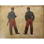 CIRCLE OF JEAN BAPTISTE EDOUARD DETAILLE (1848-1912) STUDIES OF TWO FRENCH SOLDIERS, ONE CARRYING