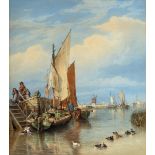 EDWARD DUNCAN, RWS (1803-1882) FEEDING THE DUCKS Signed and dated 1862 (on the mainsail),