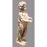 LEAD GARDEN FIGURE OF A BOY, possibly Peter Pan, standing scantily clad, originally holding a