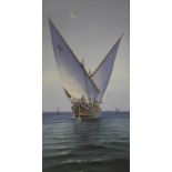 VINCENZO D'ESPOSITO (1886-1946) A MALTESE FELUCCA Signed, gouache 44 x 22.5cm. ++ Some wear and
