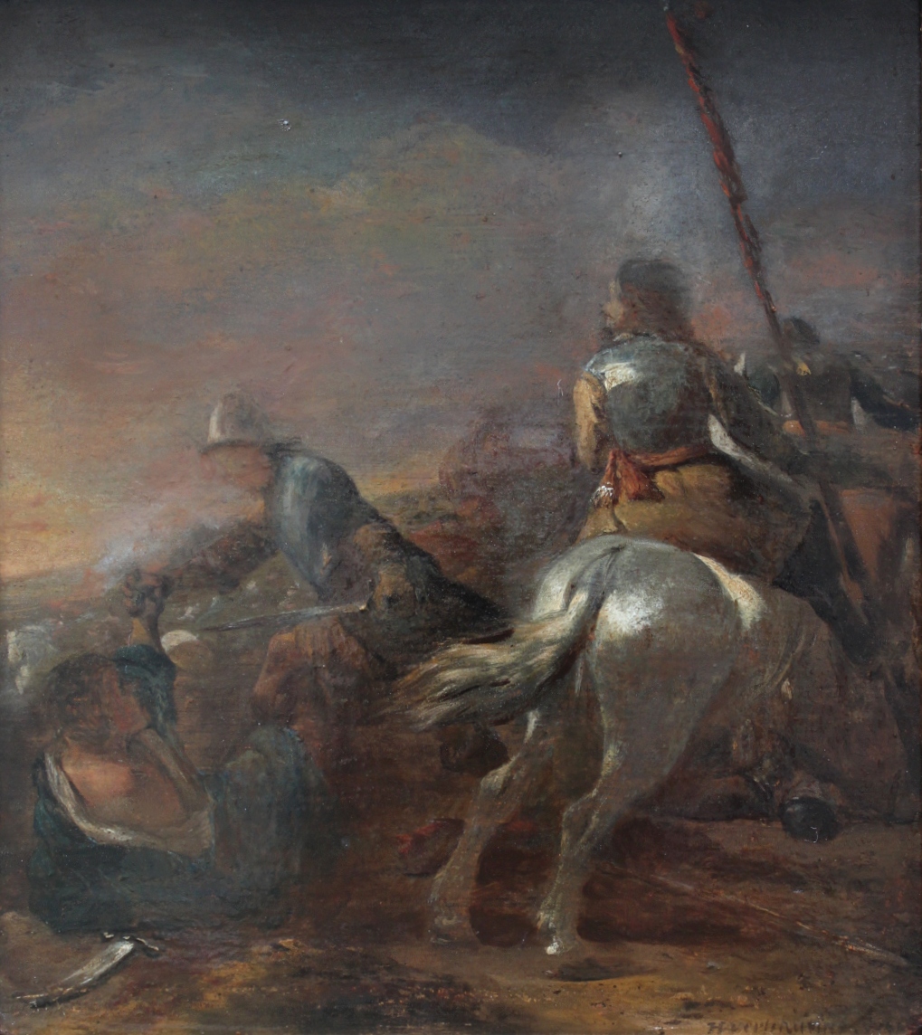 FOLLOWER OF HENRIK VERSCHURING (1627-1690) A BATTLE SCENE Bears a signature, oil on panel 18.5 x