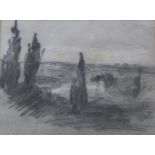 HERCULES BRABAZON BRABAZON (1821-1906) LANDSCAPE SKETCH Signed with initials, graphite and pastels