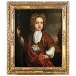 CIRCLE OF SAMUEL KING (Fl.c.1690's) PORTRAIT OF A BOY, AGED 9 Half length, wearing a wig, a red