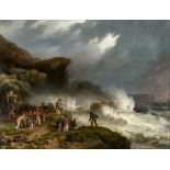 GEORGE MORLAND (1763-1804) WRECKERS ON THE COAST Oil on canvas 118 x 155.5cm. ++ Lined; craquelure