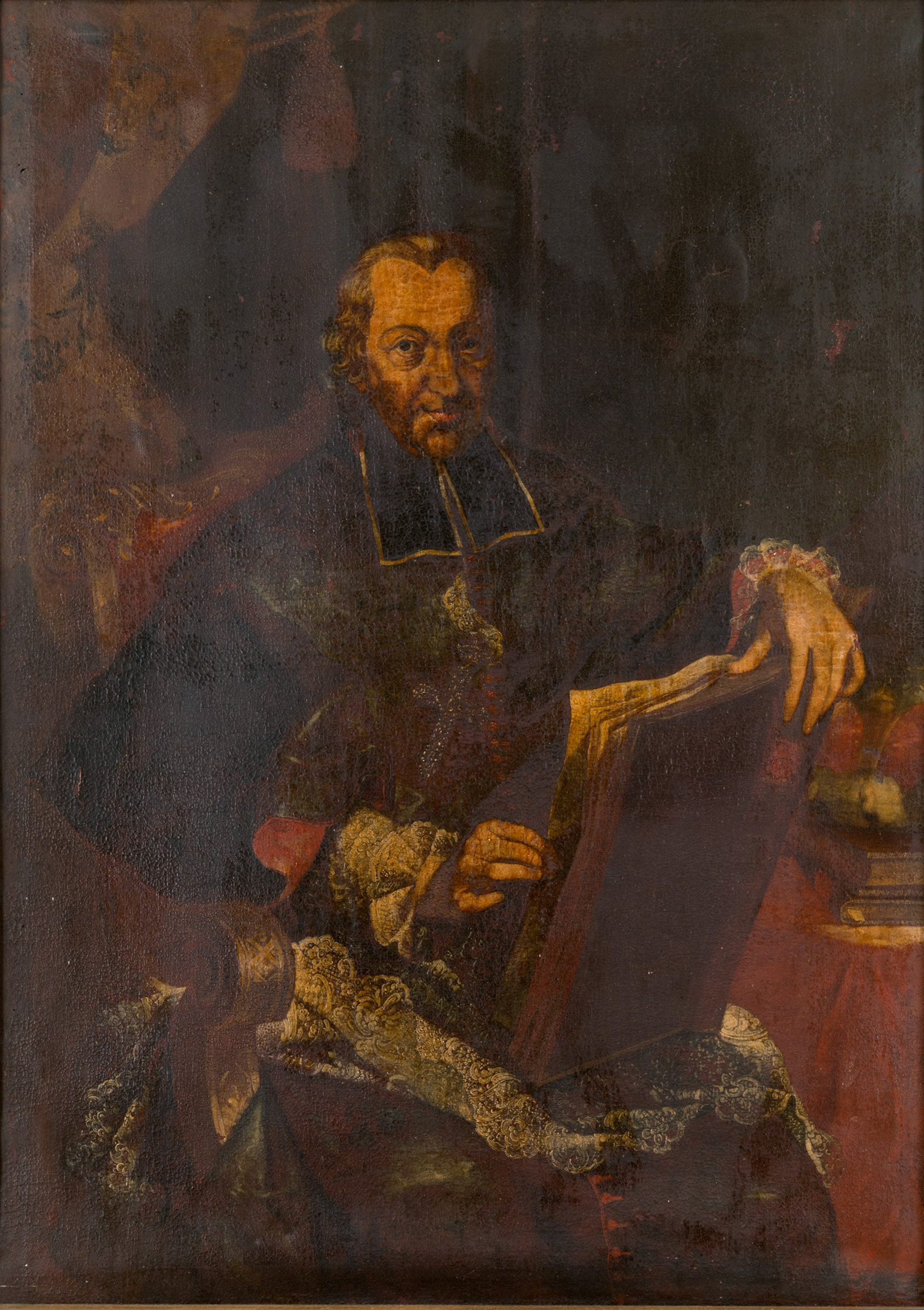 NEAPOLITAN SCHOOL PORTRAIT OF A GENTLEMAN Seated three quarter length, wearing lace-trimmed robes