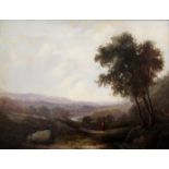 FOLLOWER OF GEORGE ARNALD, ARA (1763-1841) A COUNTRY LANDSCAPE WITH DISTANT BUILDINGS, FIGURES IN