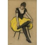 SAMUEL JOHN PEPLOE, RSA (1871-1935) THE YELLOW TUTU: STUDY OF A SEATED DANCER Signed, charcoal and