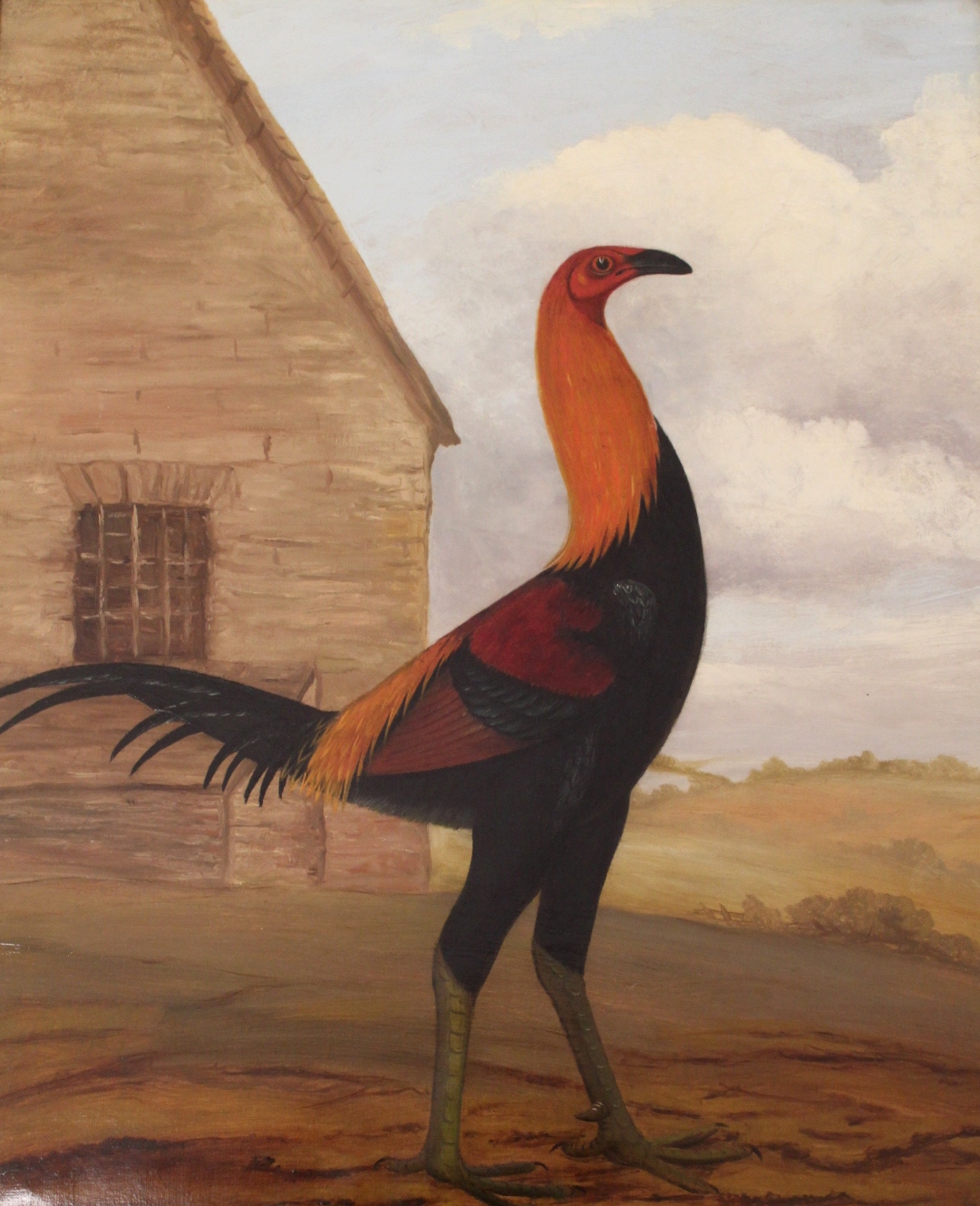 FOLLOWER OF QUILP (Fl.early 19th Century) FIGHTING COCKS A pair, oil on canvas, maple veneered