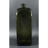 OLIVE GREEN GLASS FLAGON, early 19th century, of tapering square section with string rim, height