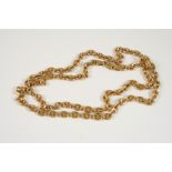 A 9CT. GOLD CHAIN LINK NECKLACE formed with oval-shaped pierced links, 60cm. long, 14 grams.
