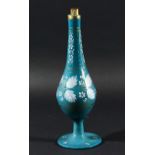 FRENCH GLASS SCENT BOTTLE AND STOPPER, of slender baluster form, with painted and gilt floral