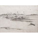 BERNARD LEACH - PEN & INK DRAWING a small pen and ink drawing, probably of a Japanese landscape