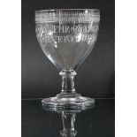 'FRIENDSHIP' GLASS RUMMER, circa 1800, the bowl engraved with the inscription 'May the Wings of