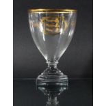 GEORGE III COMMEMORATIVE GLASS RUMMER, dated 1799, decorated in gilt with the Sandwich Coat of Arms,