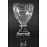 GEORGE III GLASS RUMMER, circa 1800, the faceted bowl with engraved inscription 'Success to the Town