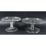 GEORGE III GLASS CAKE STAND, with swollen, inverted baluster stem, spreading foot and folded over