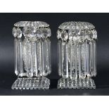 PAIR OF GLASS LUSTRES, 19th century, foliate moulded rim above a hobnail cut baluster column and