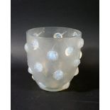 LALIQUE VASE - PIVOINES a frosted and opalescent glass vase, moulded with Peony heads and stems.