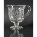 NAVAL GLASS CUP, the bell shaped bowl with a single handle, engraved 'Success to the Britannia