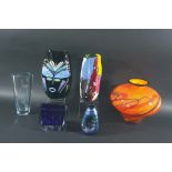 STUDIO GLASS - PETER ST CLAIR various signed glass vases including a Twists Glass Studio vase, inset