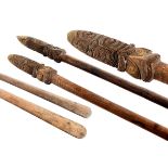 A BRACE OF MOARI TAI-AHA STAFFS. Two hardwood carved Tai-Aha 'quarterstaffs', of the late 19thC with