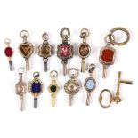QTY OF ANTIQUE WATCH KEYS - 19THC including 11 decorative 19thc stone set watch keys, and one gilt