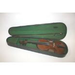 CASED VIOLIN - MAIDSTONE a Maidstone violin with a two piece satinwood back, with a label to the