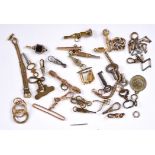 ANTIQUE WATCH KEYS & WATCH CHAIN PARTS a mixed lot including 11 various watch keys, 2 split rings