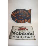 TWO MOTORING ENAMEL SIGNS two small enamel signs for Firestone Tyres & Gargoyle Mobiloils.