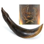INDIAN CARVED HORN ITEM - 1853 an interesting carved piece of horn, inscribed in the centre Warree