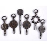 19THC WATCH KEYS 6 various decorative steel keys, 19thc. (6)