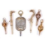 QTY OF ANTIQUE WATCH KEYS - 19THC 6 decorative 19thc watch keys, including a Dogs Head, Birds