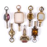 ANTIQUE WATCH KEYS - 19THC 7 19thc watch keys, one a three sided swivel seal, another with a three