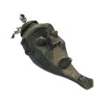 AFRICAN TRIBAL MASK HELMET - KUBA a large hardwood tribal mask helmet, with a variety of carved