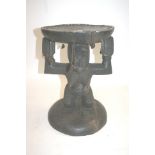 TRIBAL STOOL - HEMBA a tribal stool in the form of a female figure, the top inset with shells and